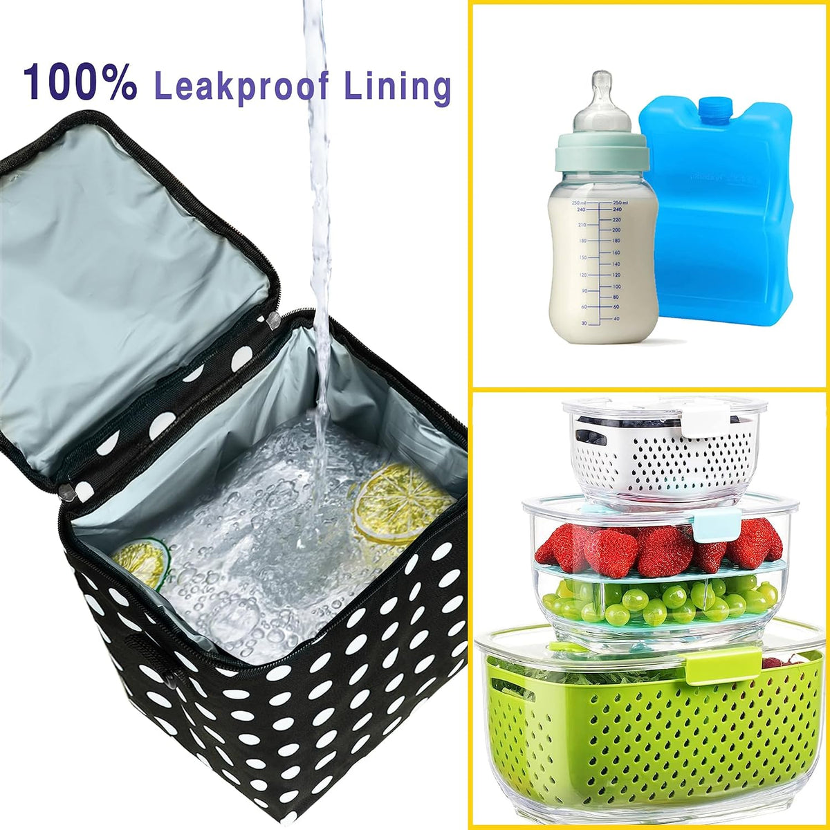 Breastmilk Cooler Bag with Ice Pack Fits 4 Baby Bottles Up To 9 Ounce Insulated Baby Bottle Bag Breast Milk Cooler on the Go with Strap Cooler Bag for Nursing Mom Daycare or Travel