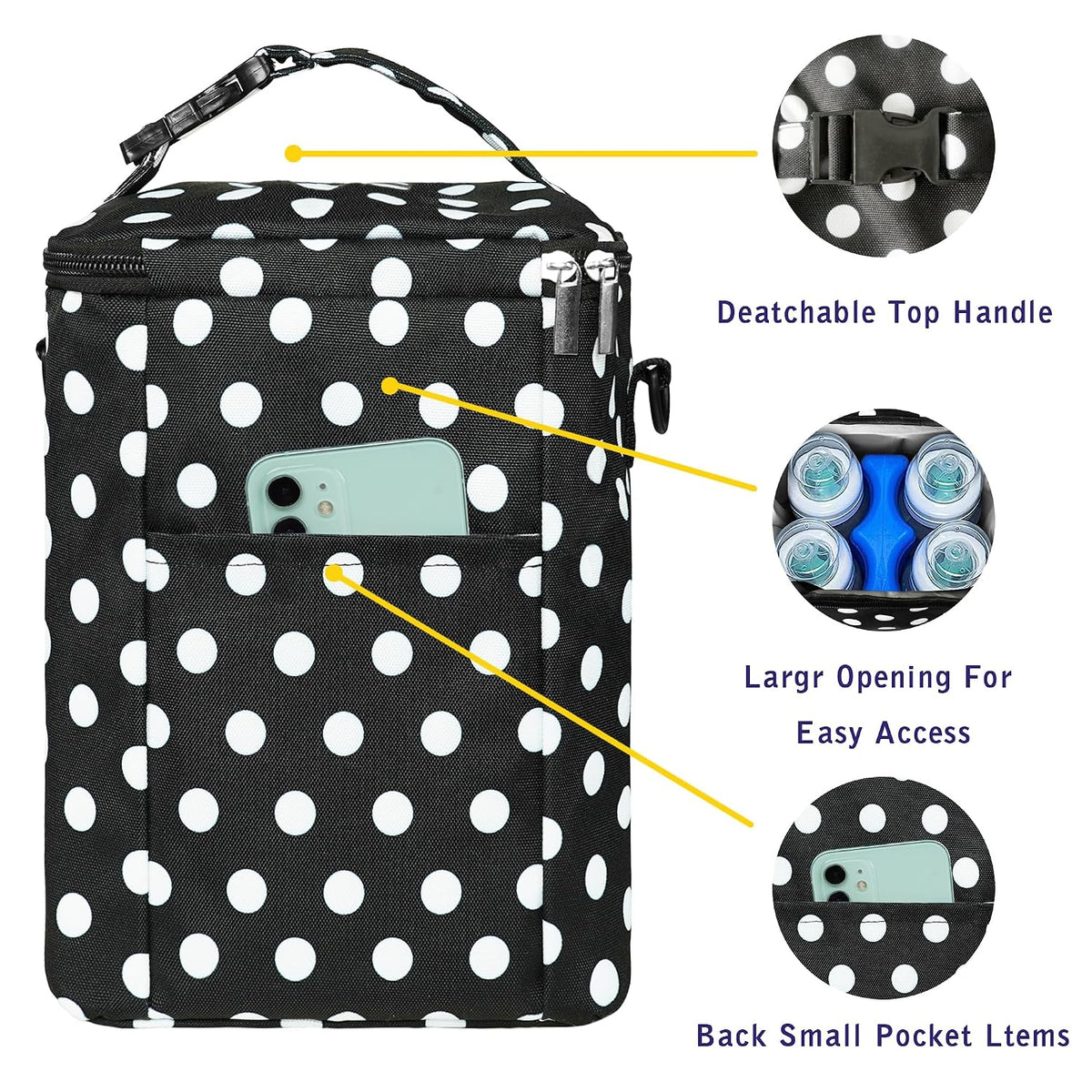 Breastmilk Cooler Bag with Ice Pack Fits 4 Baby Bottles Up To 9 Ounce Insulated Baby Bottle Bag Breast Milk Cooler on the Go with Strap Cooler Bag for Nursing Mom Daycare or Travel