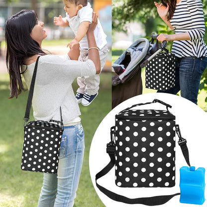 Breastmilk Cooler Bag with Ice Pack Fits 4 Baby Bottles Up To 9 Ounce Insulated Baby Bottle Bag Breast Milk Cooler on the Go with Strap Cooler Bag for Nursing Mom Daycare or Travel