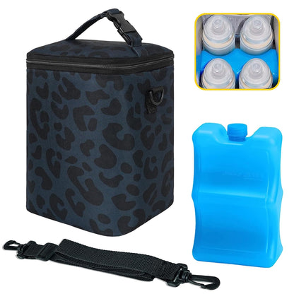 Breastmilk Cooler Bag with Ice Pack Fits 4 Baby Bottles Up To 9 Ounce Insulated Baby Bottle Bag Breast Milk Cooler on the Go with Strap Cooler Bag for Nursing Mom Daycare or Travel