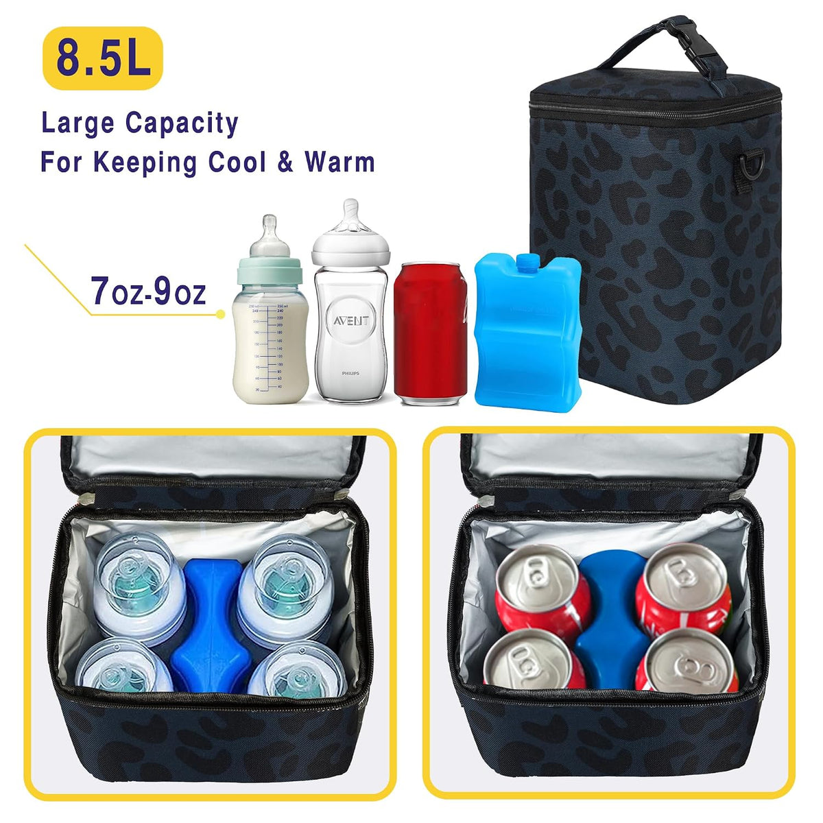 Breastmilk Cooler Bag with Ice Pack Fits 4 Baby Bottles Up To 9 Ounce Insulated Baby Bottle Bag Breast Milk Cooler on the Go with Strap Cooler Bag for Nursing Mom Daycare or Travel