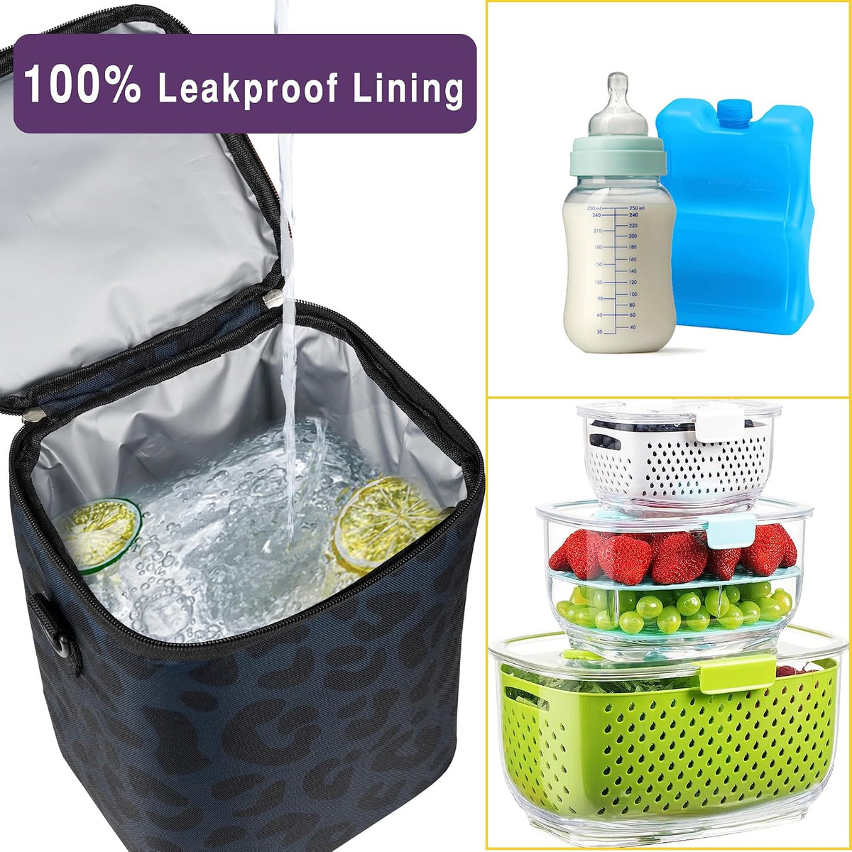 Breastmilk Cooler Bag with Ice Pack Fits 4 Baby Bottles Up To 9 Ounce Insulated Baby Bottle Bag Breast Milk Cooler on the Go with Strap Cooler Bag for Nursing Mom Daycare or Travel