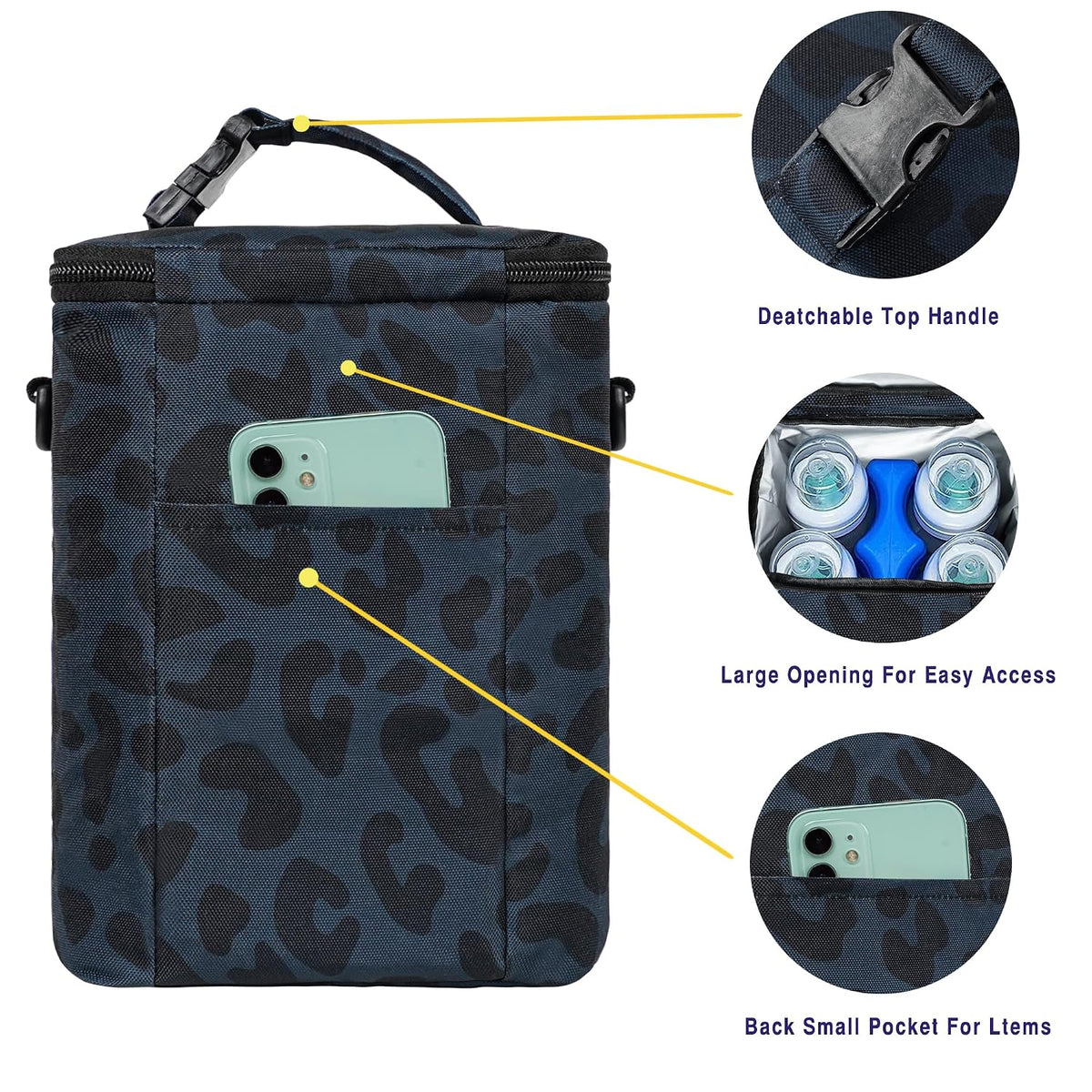 Breastmilk Cooler Bag with Ice Pack Fits 4 Baby Bottles Up To 9 Ounce Insulated Baby Bottle Bag Breast Milk Cooler on the Go with Strap Cooler Bag for Nursing Mom Daycare or Travel