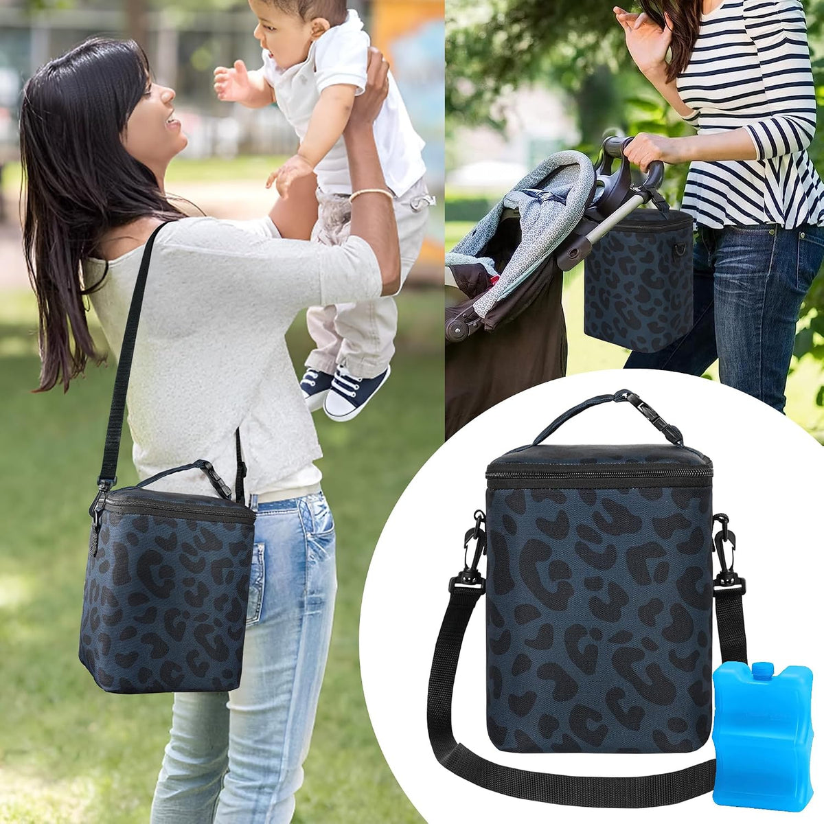 Breastmilk Cooler Bag with Ice Pack Fits 4 Baby Bottles Up To 9 Ounce Insulated Baby Bottle Bag Breast Milk Cooler on the Go with Strap Cooler Bag for Nursing Mom Daycare or Travel