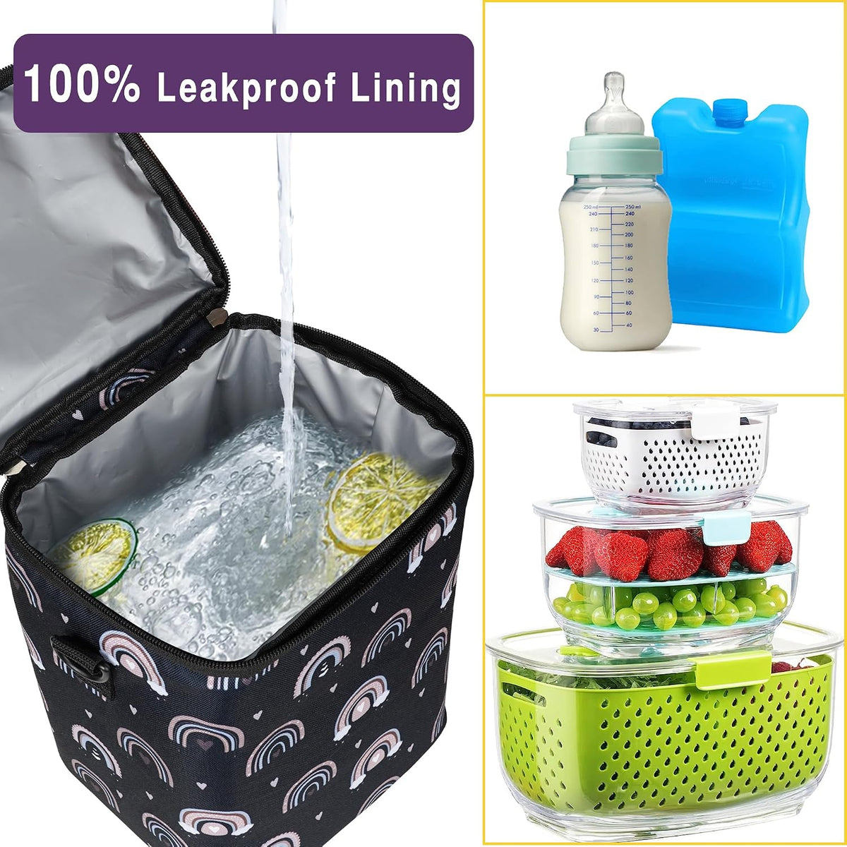 Breastmilk Cooler Bag with Ice Pack Fits 4 Baby Bottles Up To 9 Ounce Insulated Baby Bottle Bag Breast Milk Cooler on the Go with Strap Cooler Bag for Nursing Mom Daycare or Travel