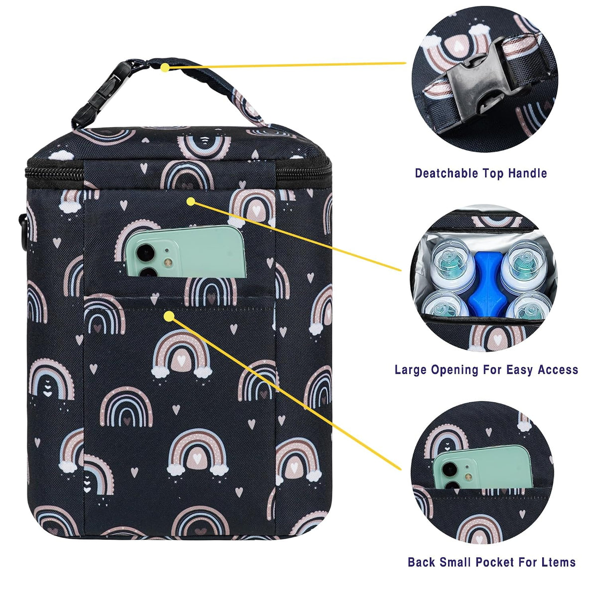 Breastmilk Cooler Bag with Ice Pack Fits 4 Baby Bottles Up To 9 Ounce Insulated Baby Bottle Bag Breast Milk Cooler on the Go with Strap Cooler Bag for Nursing Mom Daycare or Travel
