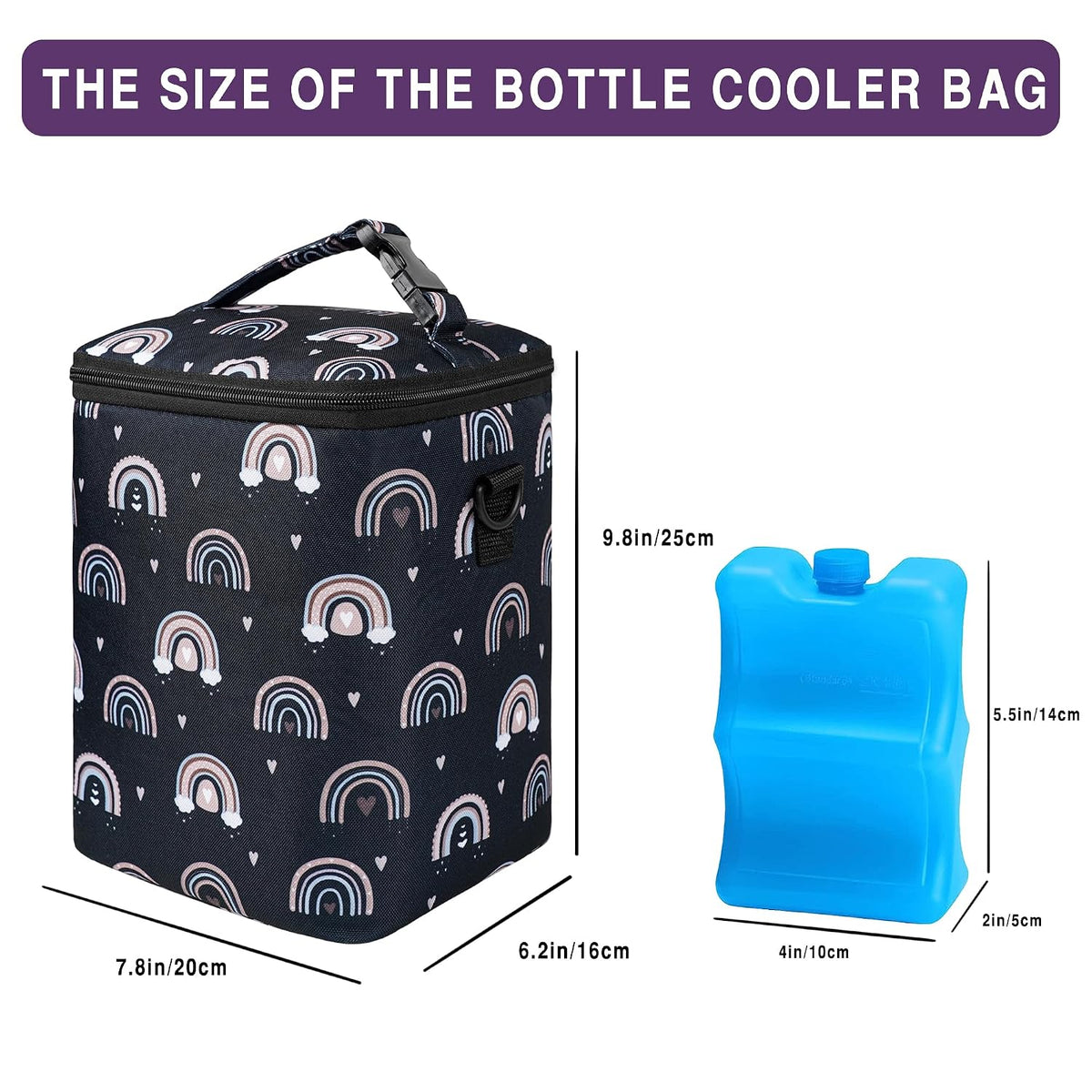 Breastmilk Cooler Bag with Ice Pack Fits 4 Baby Bottles Up To 9 Ounce Insulated Baby Bottle Bag Breast Milk Cooler on the Go with Strap Cooler Bag for Nursing Mom Daycare or Travel