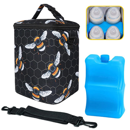 Breastmilk Cooler Bag with Ice Pack Fits 4 Baby Bottles Up To 9 Ounce Insulated Baby Bottle Bag Breast Milk Cooler on the Go with Strap Cooler Bag for Nursing Mom Daycare or Travel