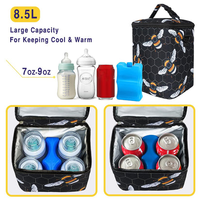 Breastmilk Cooler Bag with Ice Pack Fits 4 Baby Bottles Up To 9 Ounce Insulated Baby Bottle Bag Breast Milk Cooler on the Go with Strap Cooler Bag for Nursing Mom Daycare or Travel