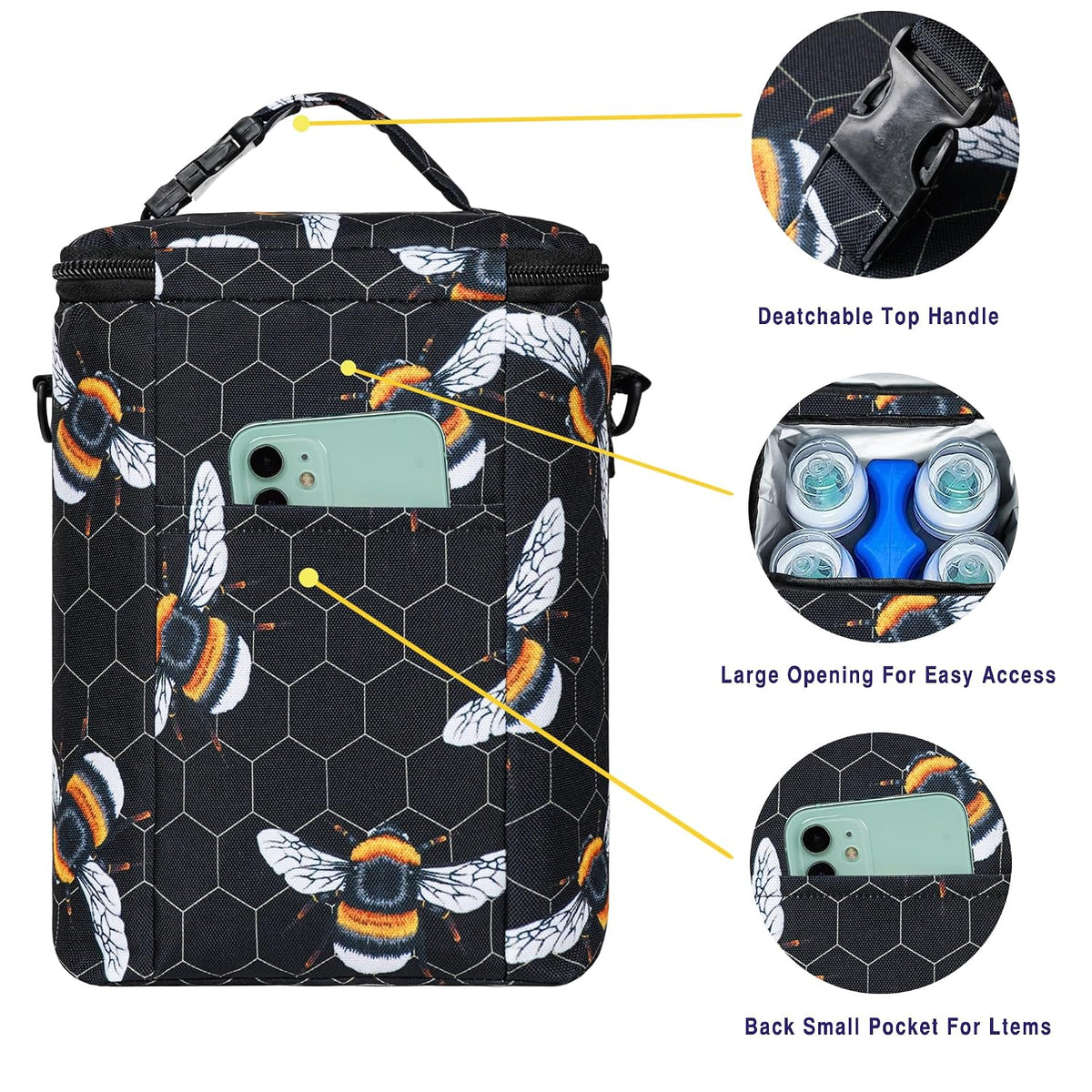 Breastmilk Cooler Bag with Ice Pack Fits 4 Baby Bottles Up To 9 Ounce Insulated Baby Bottle Bag Breast Milk Cooler on the Go with Strap Cooler Bag for Nursing Mom Daycare or Travel
