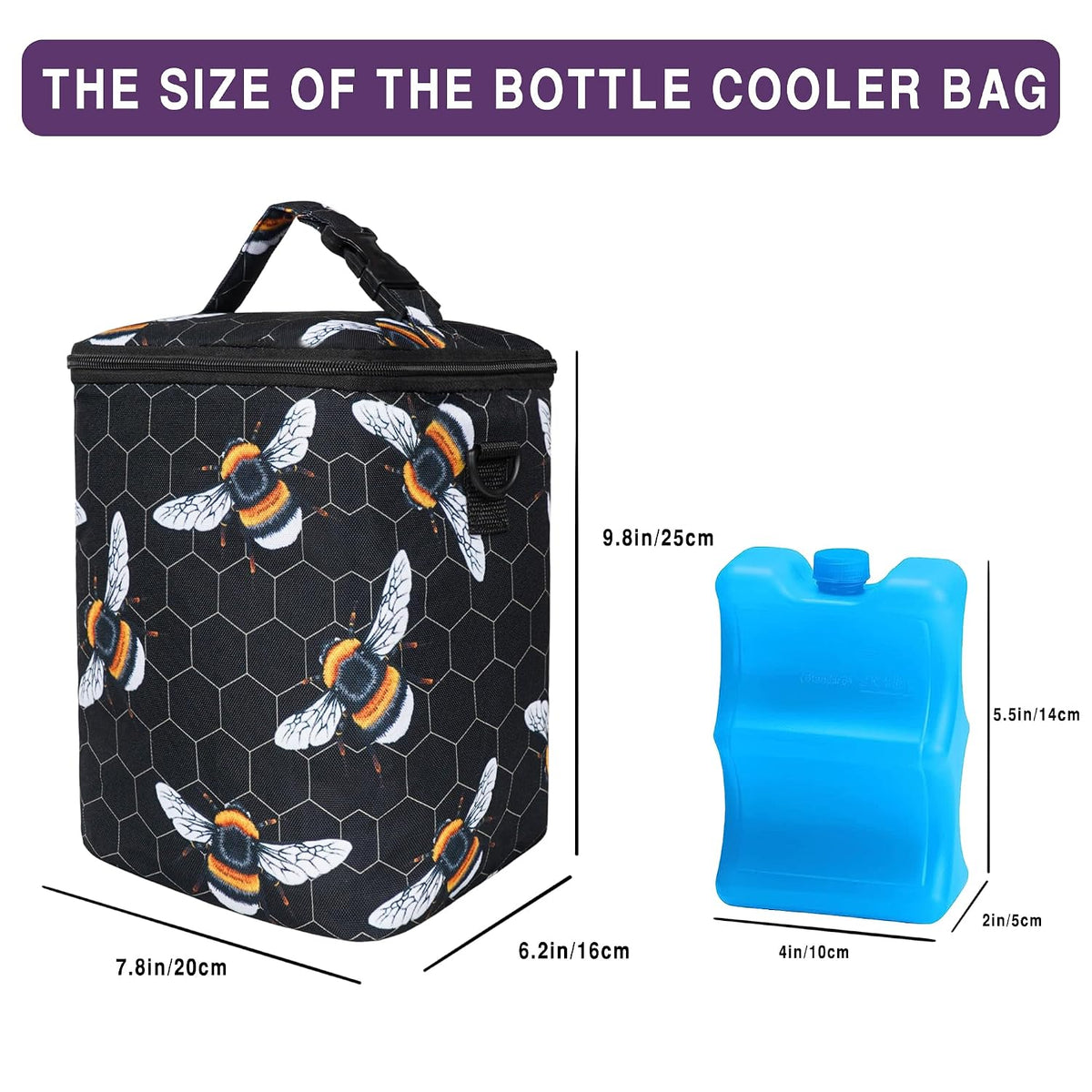 Breastmilk Cooler Bag with Ice Pack Fits 4 Baby Bottles Up To 9 Ounce Insulated Baby Bottle Bag Breast Milk Cooler on the Go with Strap Cooler Bag for Nursing Mom Daycare or Travel