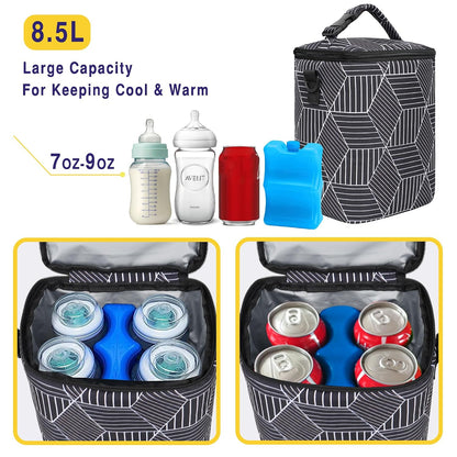 Breastmilk Cooler Bag with Ice Pack Fits 4 Baby Bottles Up To 9 Ounce Insulated Baby Bottle Bag Breast Milk Cooler on the Go with Strap Cooler Bag for Nursing Mom Daycare or Travel