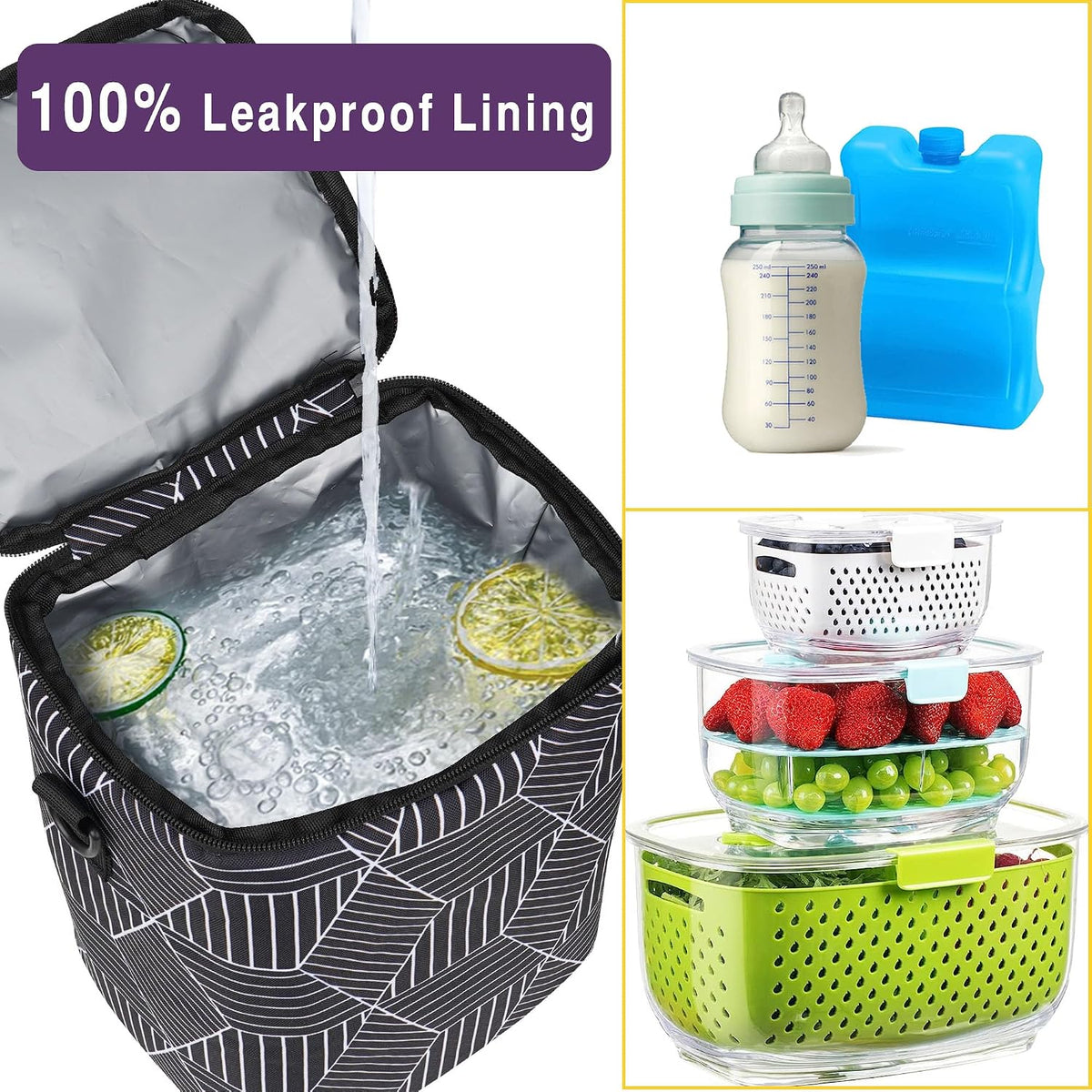 Breastmilk Cooler Bag with Ice Pack Fits 4 Baby Bottles Up To 9 Ounce Insulated Baby Bottle Bag Breast Milk Cooler on the Go with Strap Cooler Bag for Nursing Mom Daycare or Travel