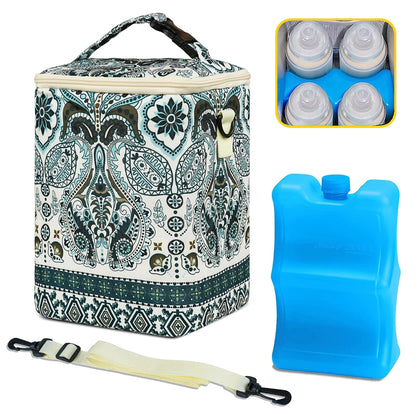 Breastmilk Cooler Bag with Ice Pack Fits 4 Baby Bottles Up To 9 Ounce Insulated Baby Bottle Bag Breast Milk Cooler on the Go with Strap Cooler Bag for Nursing Mom Daycare or Travel