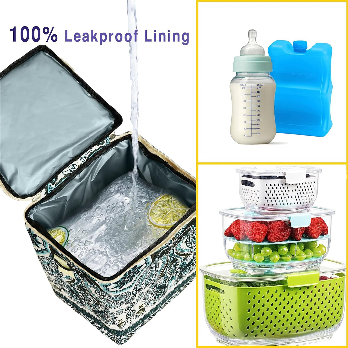 Breastmilk Cooler Bag with Ice Pack Fits 4 Baby Bottles Up To 9 Ounce Insulated Baby Bottle Bag Breast Milk Cooler on the Go with Strap Cooler Bag for Nursing Mom Daycare or Travel