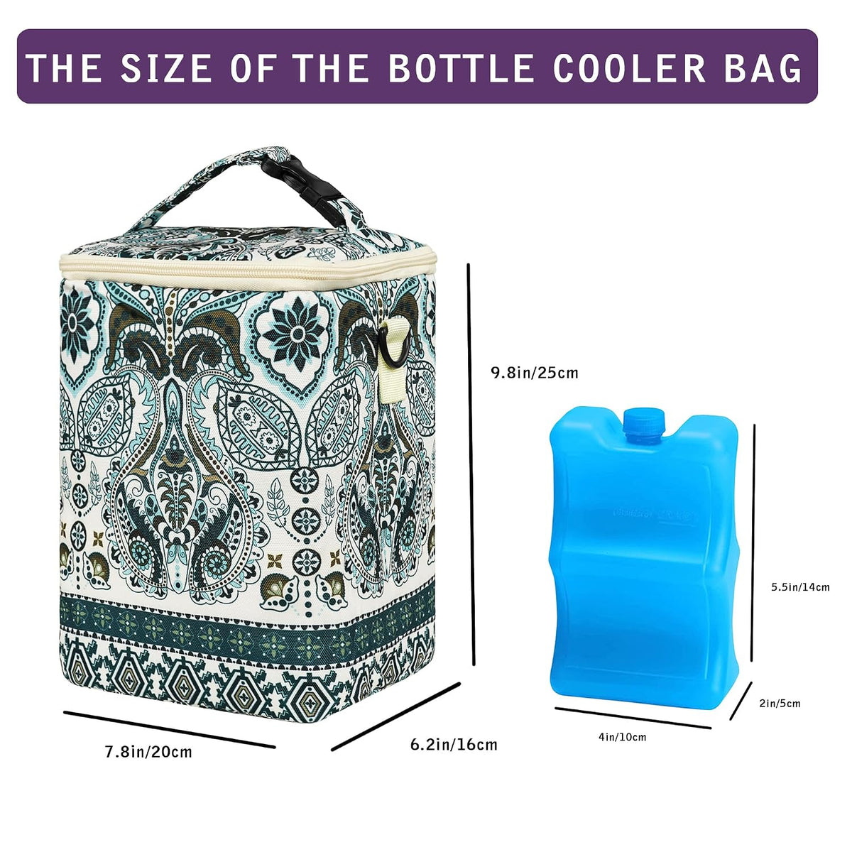 Breastmilk Cooler Bag with Ice Pack Fits 4 Baby Bottles Up To 9 Ounce Insulated Baby Bottle Bag Breast Milk Cooler on the Go with Strap Cooler Bag for Nursing Mom Daycare or Travel