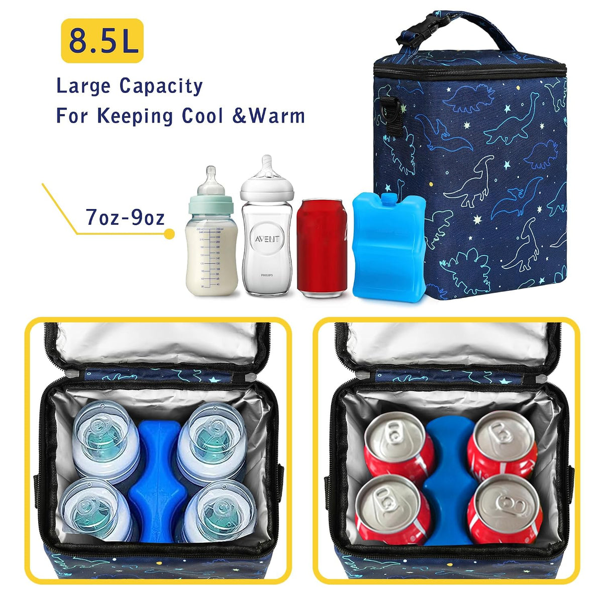 Breastmilk Cooler Bag with Ice Pack Fits 4 Baby Bottles Up To 9 Ounce Insulated Baby Bottle Bag Breast Milk Cooler on the Go with Strap Cooler Bag for Nursing Mom Daycare or Travel