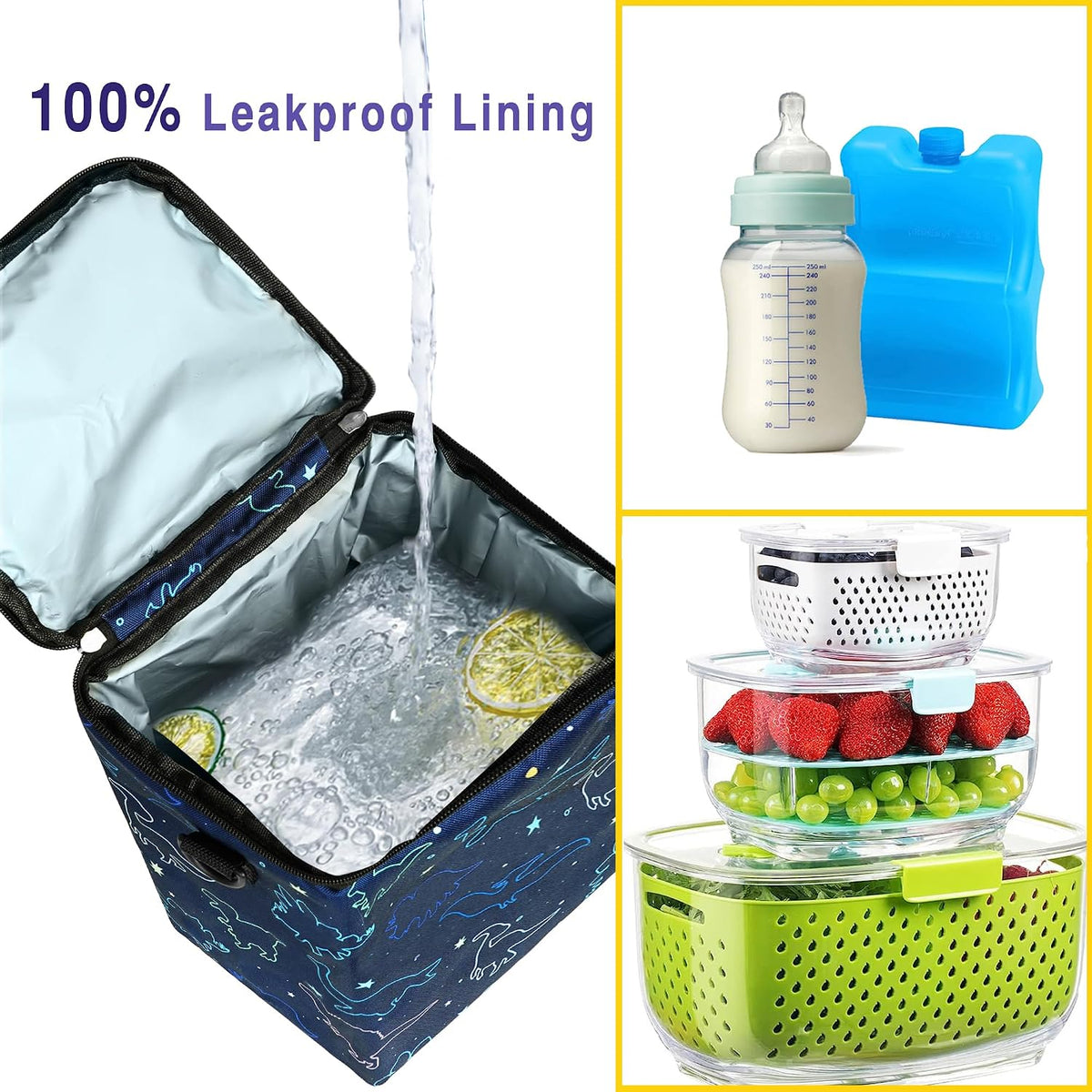 Breastmilk Cooler Bag with Ice Pack Fits 4 Baby Bottles Up To 9 Ounce Insulated Baby Bottle Bag Breast Milk Cooler on the Go with Strap Cooler Bag for Nursing Mom Daycare or Travel