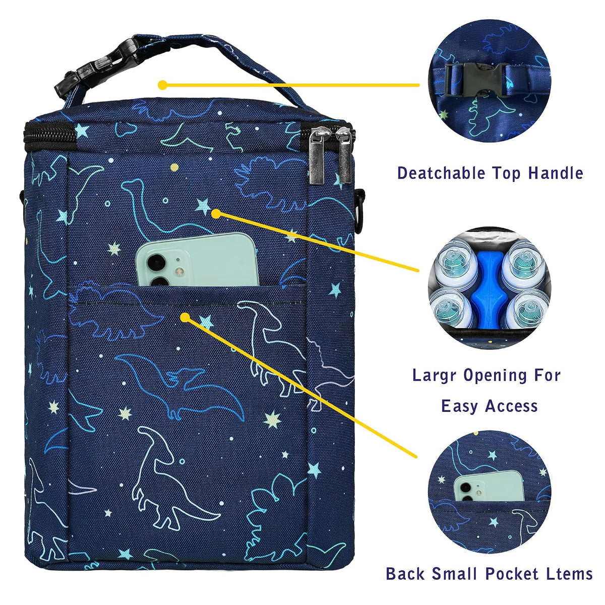 Breastmilk Cooler Bag with Ice Pack Fits 4 Baby Bottles Up To 9 Ounce Insulated Baby Bottle Bag Breast Milk Cooler on the Go with Strap Cooler Bag for Nursing Mom Daycare or Travel