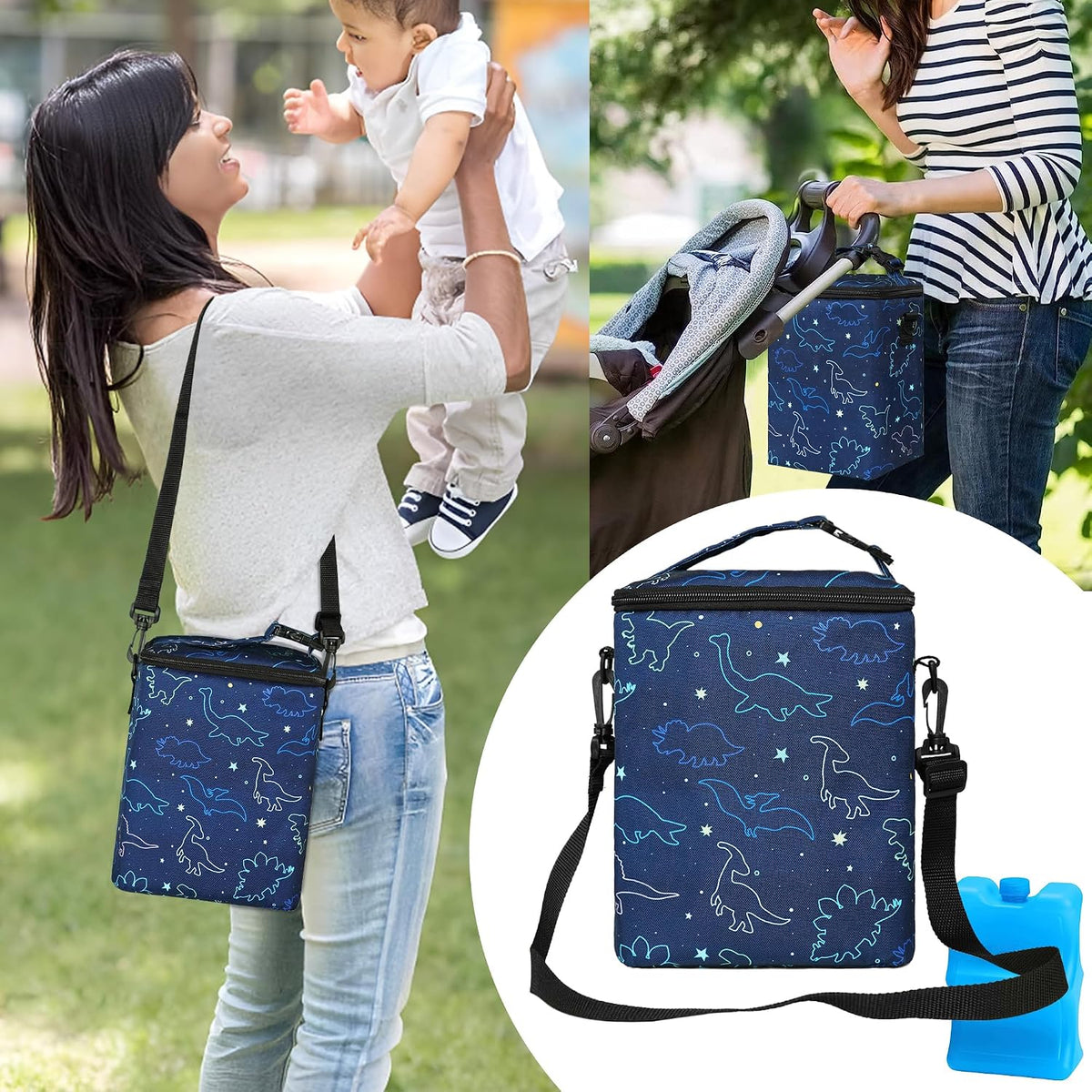 Breastmilk Cooler Bag with Ice Pack Fits 4 Baby Bottles Up To 9 Ounce Insulated Baby Bottle Bag Breast Milk Cooler on the Go with Strap Cooler Bag for Nursing Mom Daycare or Travel