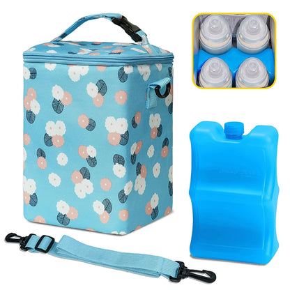 Breastmilk Cooler Bag with Ice Pack Fits 4 Baby Bottles Up To 9 Ounce Insulated Baby Bottle Bag Breast Milk Cooler on the Go with Strap Cooler Bag for Nursing Mom Daycare or Travel