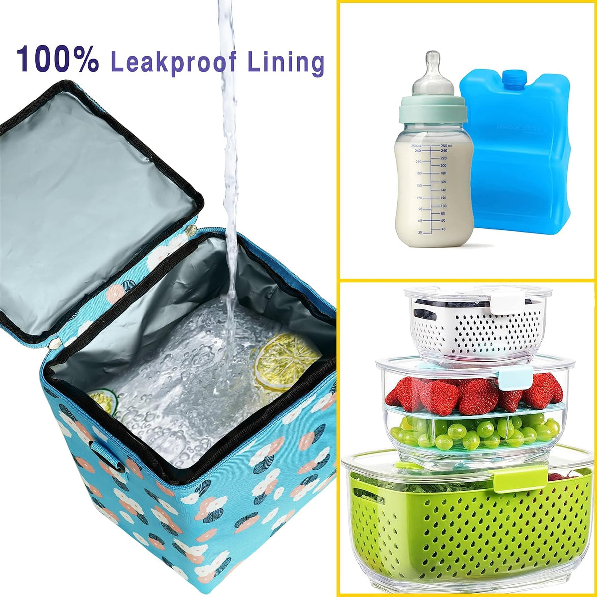 Breastmilk Cooler Bag with Ice Pack Fits 4 Baby Bottles Up To 9 Ounce Insulated Baby Bottle Bag Breast Milk Cooler on the Go with Strap Cooler Bag for Nursing Mom Daycare or Travel