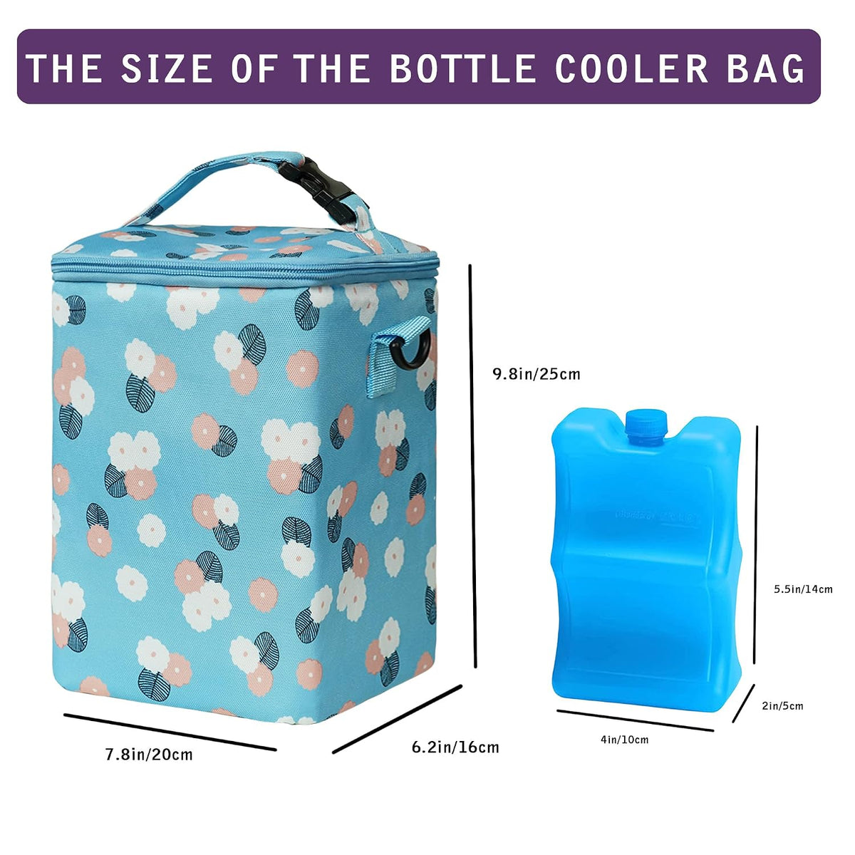 Breastmilk Cooler Bag with Ice Pack Fits 4 Baby Bottles Up To 9 Ounce Insulated Baby Bottle Bag Breast Milk Cooler on the Go with Strap Cooler Bag for Nursing Mom Daycare or Travel