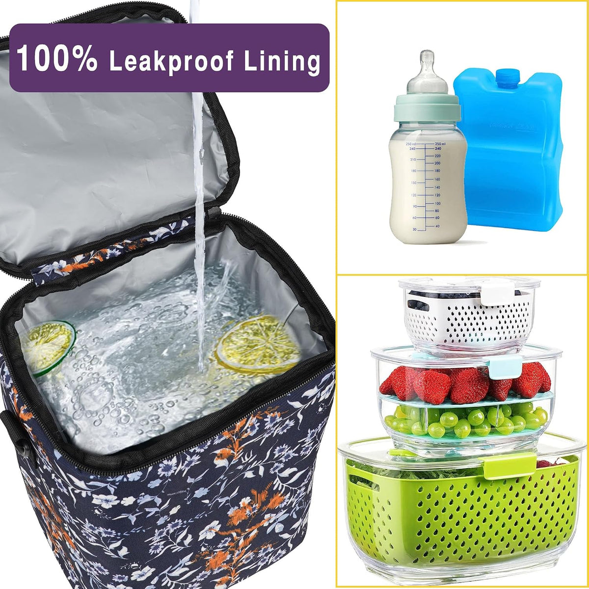 Breastmilk Cooler Bag with Ice Pack Fits 4 Baby Bottles Up To 9 Ounce Insulated Baby Bottle Bag Breast Milk Cooler on the Go with Strap Cooler Bag for Nursing Mom Daycare or Travel