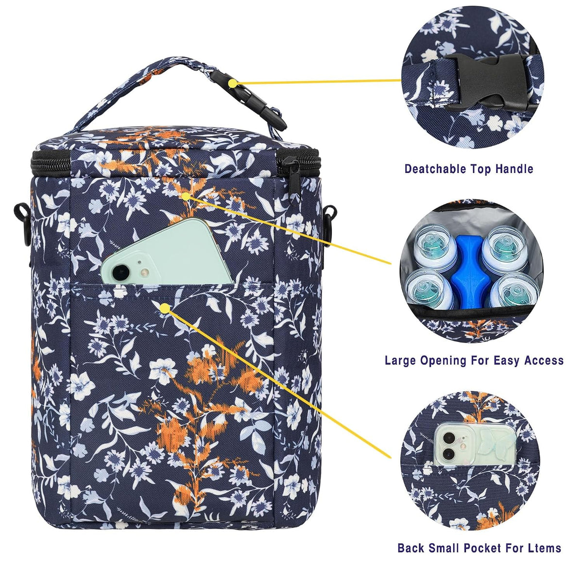 Breastmilk Cooler Bag with Ice Pack Fits 4 Baby Bottles Up To 9 Ounce Insulated Baby Bottle Bag Breast Milk Cooler on the Go with Strap Cooler Bag for Nursing Mom Daycare or Travel