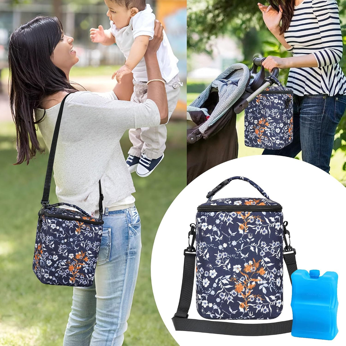 Breastmilk Cooler Bag with Ice Pack Fits 4 Baby Bottles Up To 9 Ounce Insulated Baby Bottle Bag Breast Milk Cooler on the Go with Strap Cooler Bag for Nursing Mom Daycare or Travel