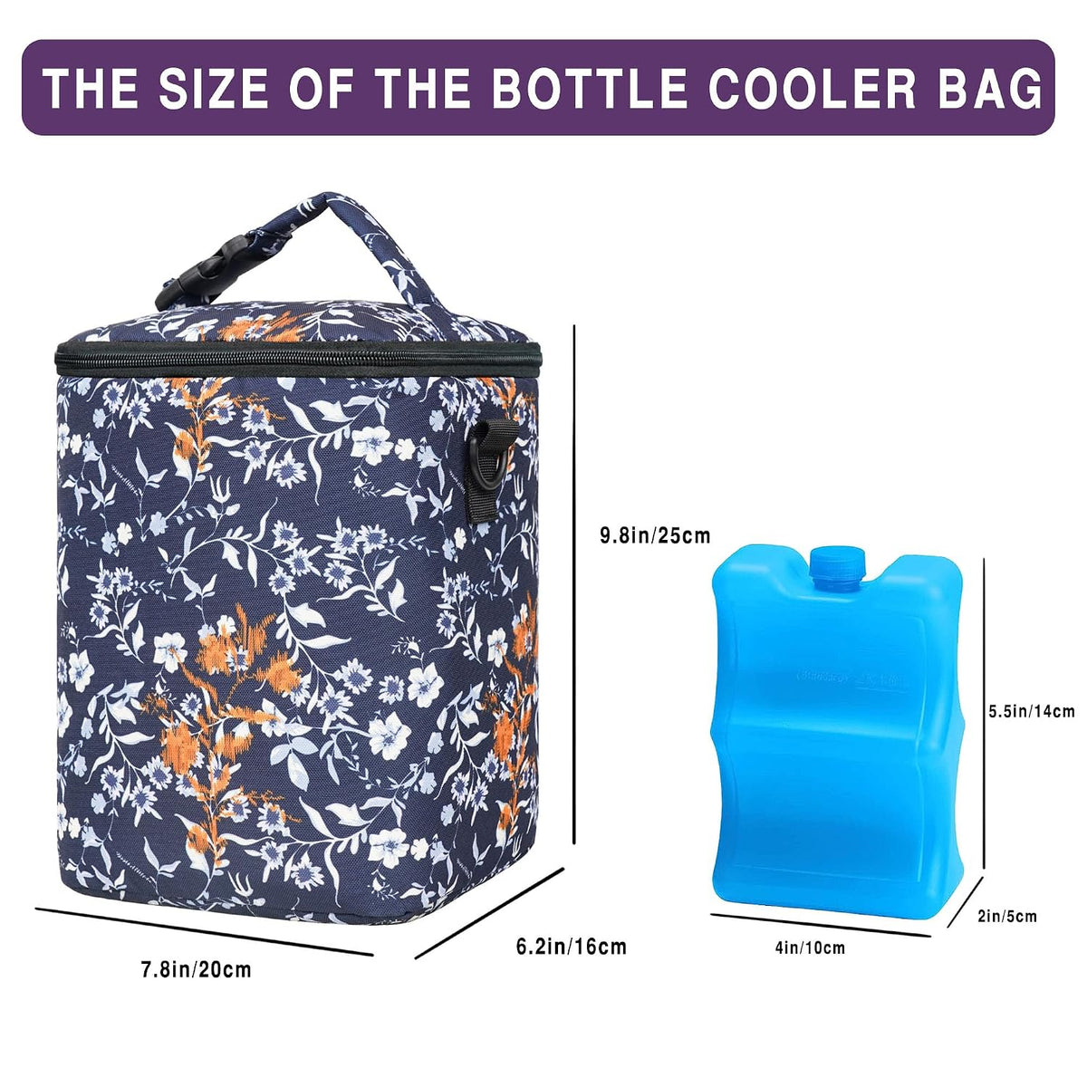 Breastmilk Cooler Bag with Ice Pack Fits 4 Baby Bottles Up To 9 Ounce Insulated Baby Bottle Bag Breast Milk Cooler on the Go with Strap Cooler Bag for Nursing Mom Daycare or Travel