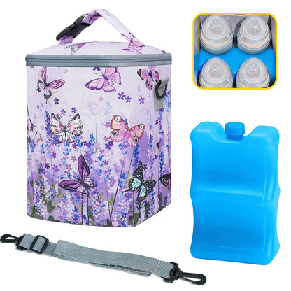 Breastmilk Cooler Bag with Ice Pack Fits 4 Baby Bottles Up To 9 Ounce Insulated Baby Bottle Bag Breast Milk Cooler on the Go with Strap Cooler Bag for Nursing Mom Daycare or Travel