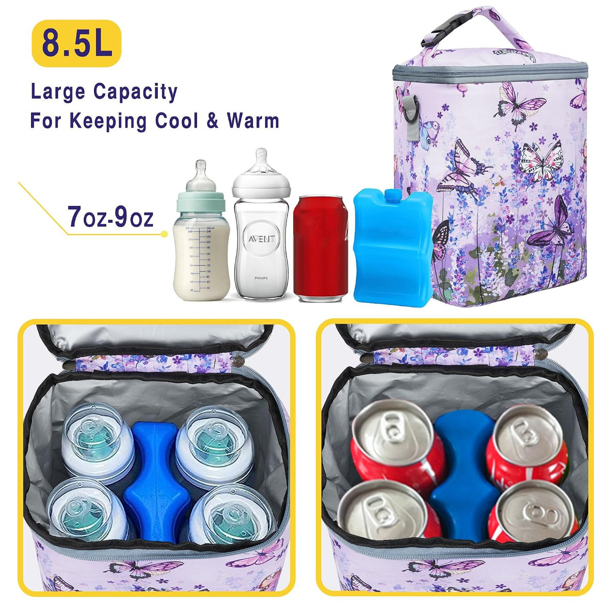 Breastmilk Cooler Bag with Ice Pack Fits 4 Baby Bottles Up To 9 Ounce Insulated Baby Bottle Bag Breast Milk Cooler on the Go with Strap Cooler Bag for Nursing Mom Daycare or Travel