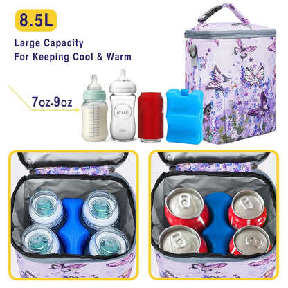 Breastmilk Cooler Bag with Ice Pack Fits 4 Baby Bottles Up To 9 Ounce Insulated Baby Bottle Bag Breast Milk Cooler on the Go with Strap Cooler Bag for Nursing Mom Daycare or Travel