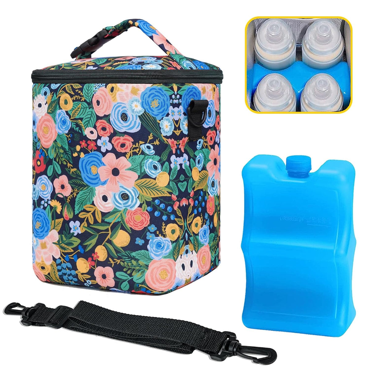 Breastmilk Cooler Bag with Ice Pack Fits 4 Baby Bottles Up To 9 Ounce Insulated Baby Bottle Bag Breast Milk Cooler on the Go with Strap Cooler Bag for Nursing Mom Daycare or Travel