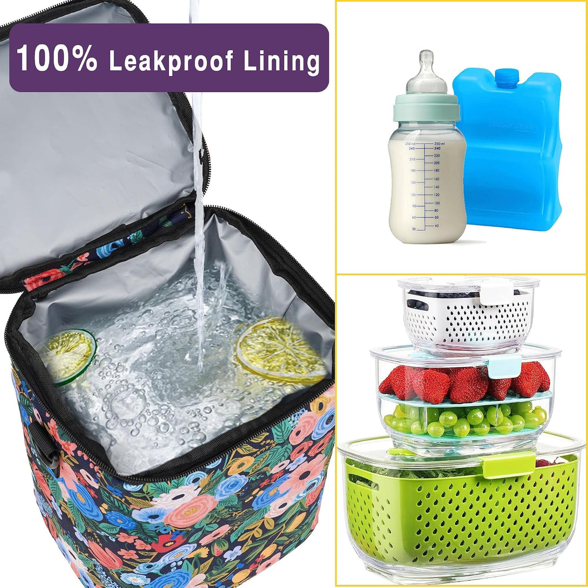 Breastmilk Cooler Bag with Ice Pack Fits 4 Baby Bottles Up To 9 Ounce Insulated Baby Bottle Bag Breast Milk Cooler on the Go with Strap Cooler Bag for Nursing Mom Daycare or Travel