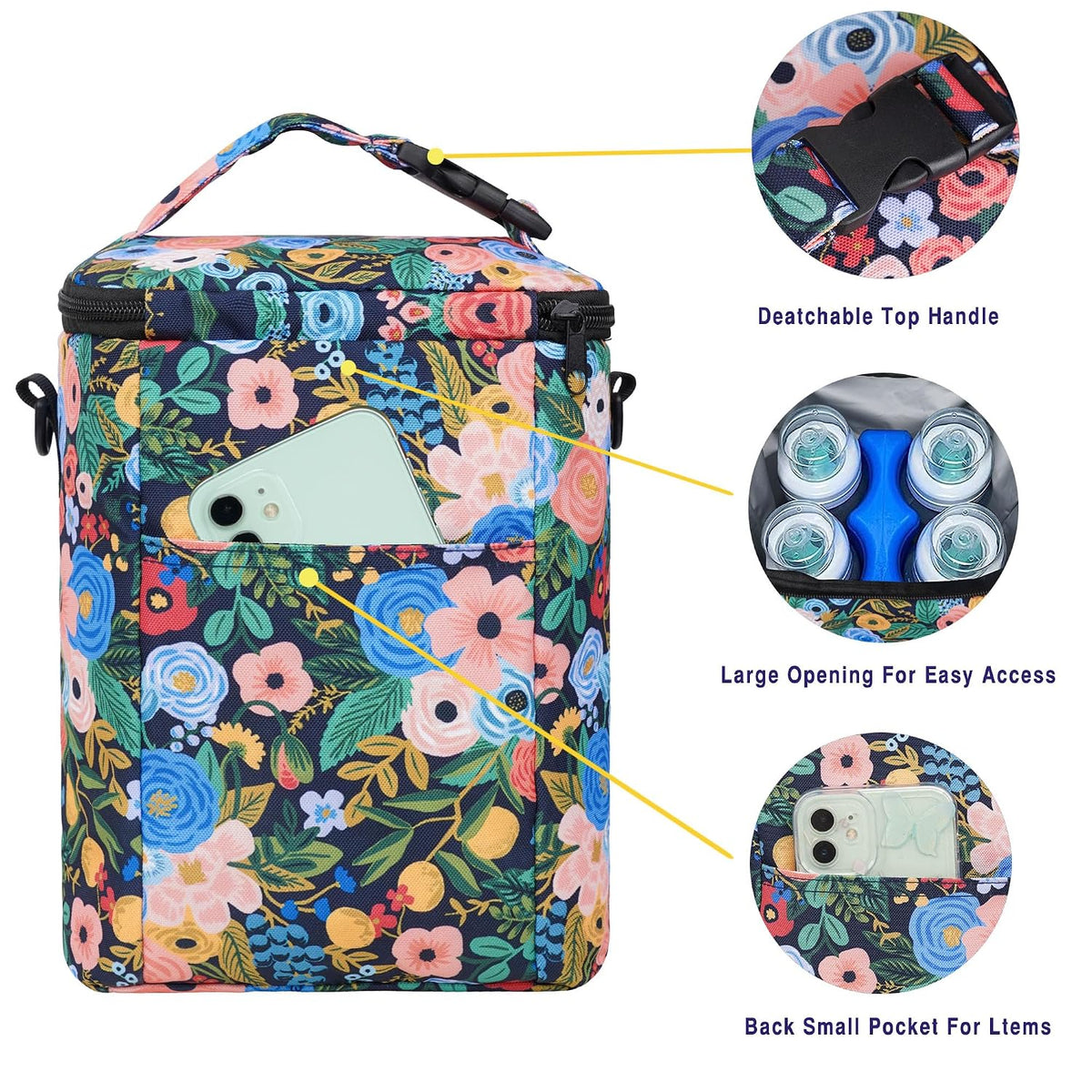 Breastmilk Cooler Bag with Ice Pack Fits 4 Baby Bottles Up To 9 Ounce Insulated Baby Bottle Bag Breast Milk Cooler on the Go with Strap Cooler Bag for Nursing Mom Daycare or Travel