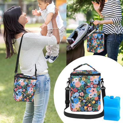 Breastmilk Cooler Bag with Ice Pack Fits 4 Baby Bottles Up To 9 Ounce Insulated Baby Bottle Bag Breast Milk Cooler on the Go with Strap Cooler Bag for Nursing Mom Daycare or Travel