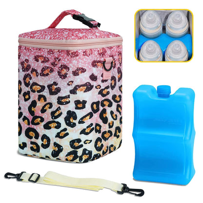 Breastmilk Cooler Bag with Ice Pack Fits 4 Baby Bottles Up To 9 Ounce Insulated Baby Bottle Bag Breast Milk Cooler on the Go with Strap Cooler Bag for Nursing Mom Daycare or Travel