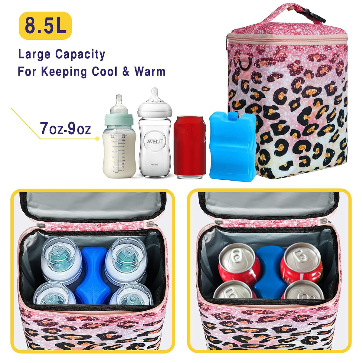 Breastmilk Cooler Bag with Ice Pack Fits 4 Baby Bottles Up To 9 Ounce Insulated Baby Bottle Bag Breast Milk Cooler on the Go with Strap Cooler Bag for Nursing Mom Daycare or Travel