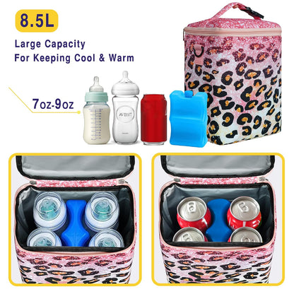 Breastmilk Cooler Bag with Ice Pack Fits 4 Baby Bottles Up To 9 Ounce Insulated Baby Bottle Bag Breast Milk Cooler on the Go with Strap Cooler Bag for Nursing Mom Daycare or Travel