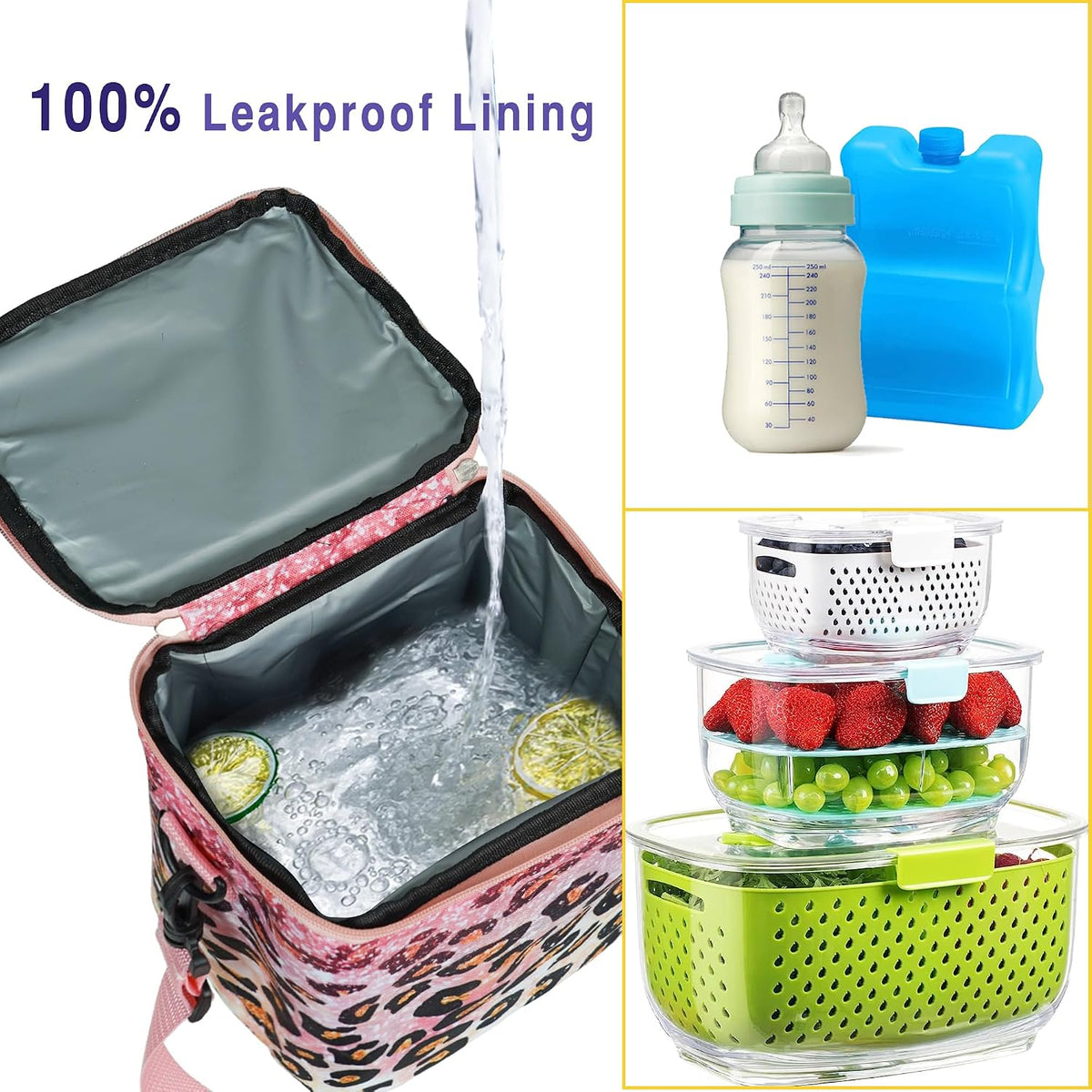 Breastmilk Cooler Bag with Ice Pack Fits 4 Baby Bottles Up To 9 Ounce Insulated Baby Bottle Bag Breast Milk Cooler on the Go with Strap Cooler Bag for Nursing Mom Daycare or Travel