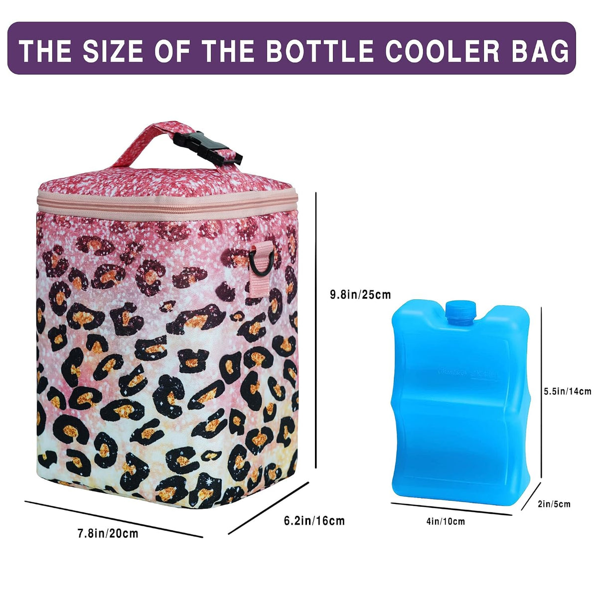 Breastmilk Cooler Bag with Ice Pack Fits 4 Baby Bottles Up To 9 Ounce Insulated Baby Bottle Bag Breast Milk Cooler on the Go with Strap Cooler Bag for Nursing Mom Daycare or Travel