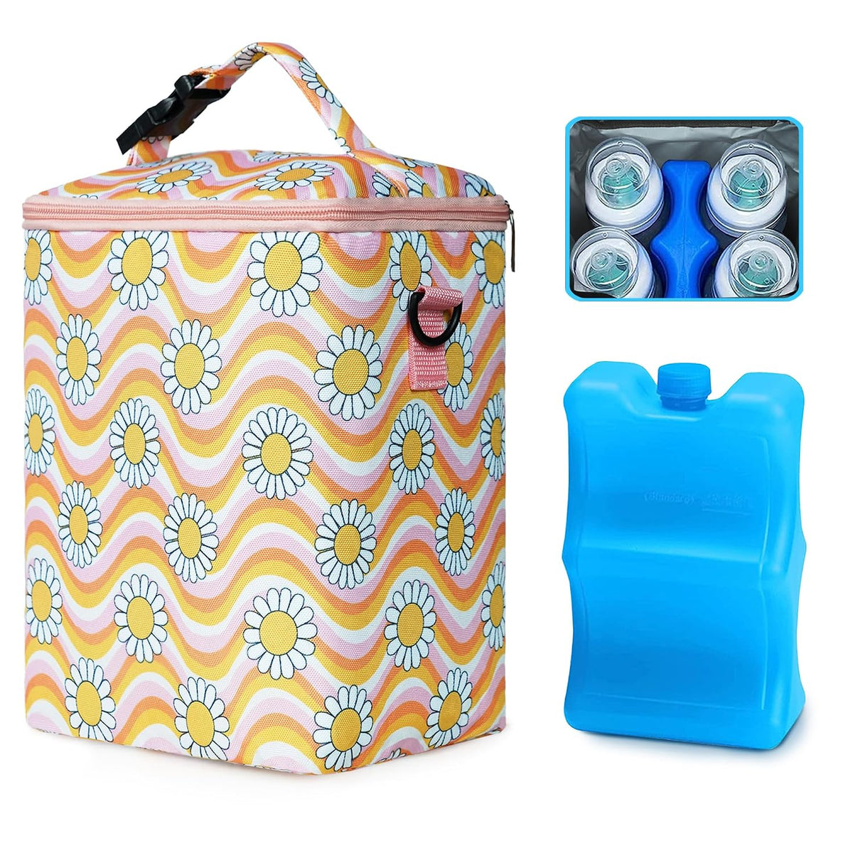 Breastmilk Cooler Bag with Ice Pack Fits 4 Baby Bottles Up To 9 Ounce Insulated Baby Bottle Bag Breast Milk Cooler on the Go with Strap Cooler Bag for Nursing Mom Daycare or Travel