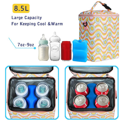 Breastmilk Cooler Bag with Ice Pack Fits 4 Baby Bottles Up To 9 Ounce Insulated Baby Bottle Bag Breast Milk Cooler on the Go with Strap Cooler Bag for Nursing Mom Daycare or Travel