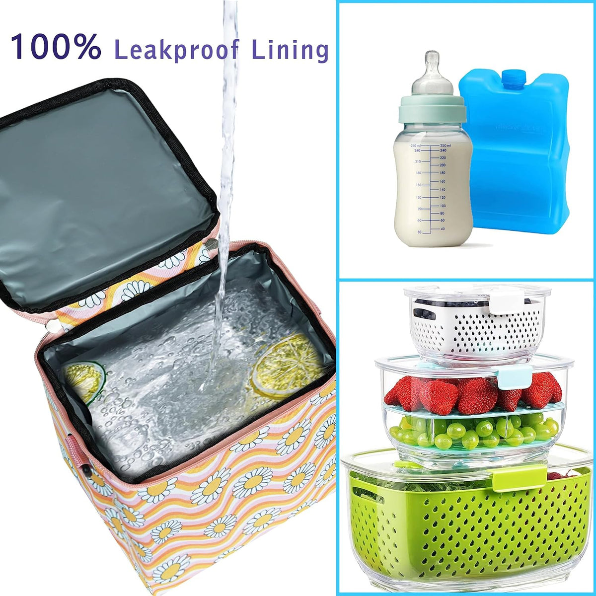 Breastmilk Cooler Bag with Ice Pack Fits 4 Baby Bottles Up To 9 Ounce Insulated Baby Bottle Bag Breast Milk Cooler on the Go with Strap Cooler Bag for Nursing Mom Daycare or Travel