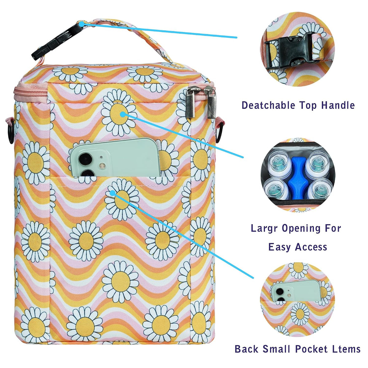 Breastmilk Cooler Bag with Ice Pack Fits 4 Baby Bottles Up To 9 Ounce Insulated Baby Bottle Bag Breast Milk Cooler on the Go with Strap Cooler Bag for Nursing Mom Daycare or Travel