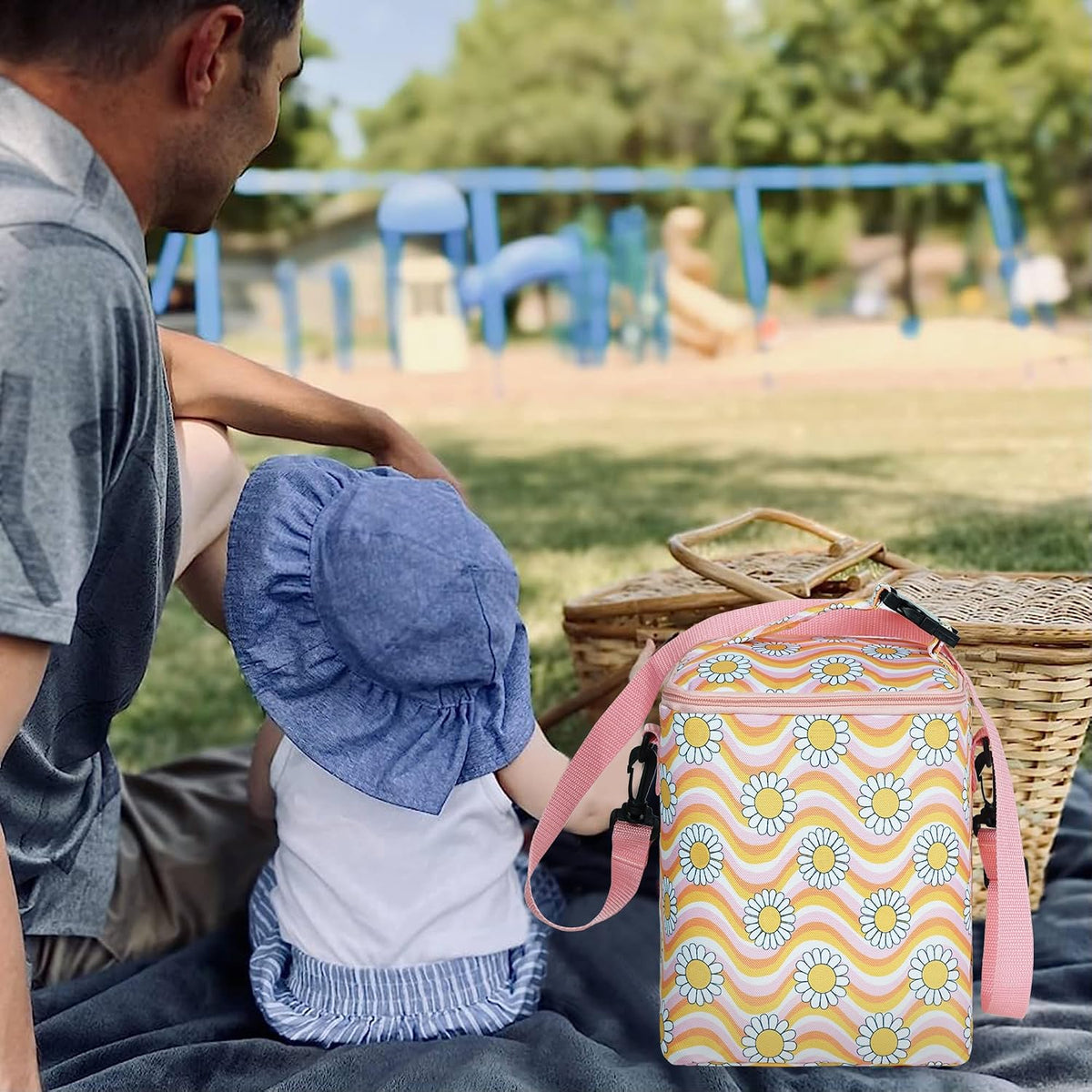 Breastmilk Cooler Bag with Ice Pack Fits 4 Baby Bottles Up To 9 Ounce Insulated Baby Bottle Bag Breast Milk Cooler on the Go with Strap Cooler Bag for Nursing Mom Daycare or Travel
