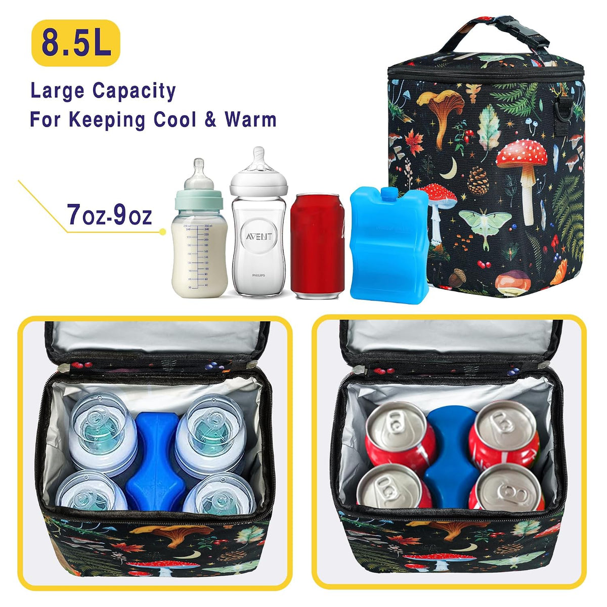 Breastmilk Cooler Bag with Ice Pack Fits 4 Baby Bottles Up To 9 Ounce Insulated Baby Bottle Bag Breast Milk Cooler on the Go with Strap Cooler Bag for Nursing Mom Daycare or Travel