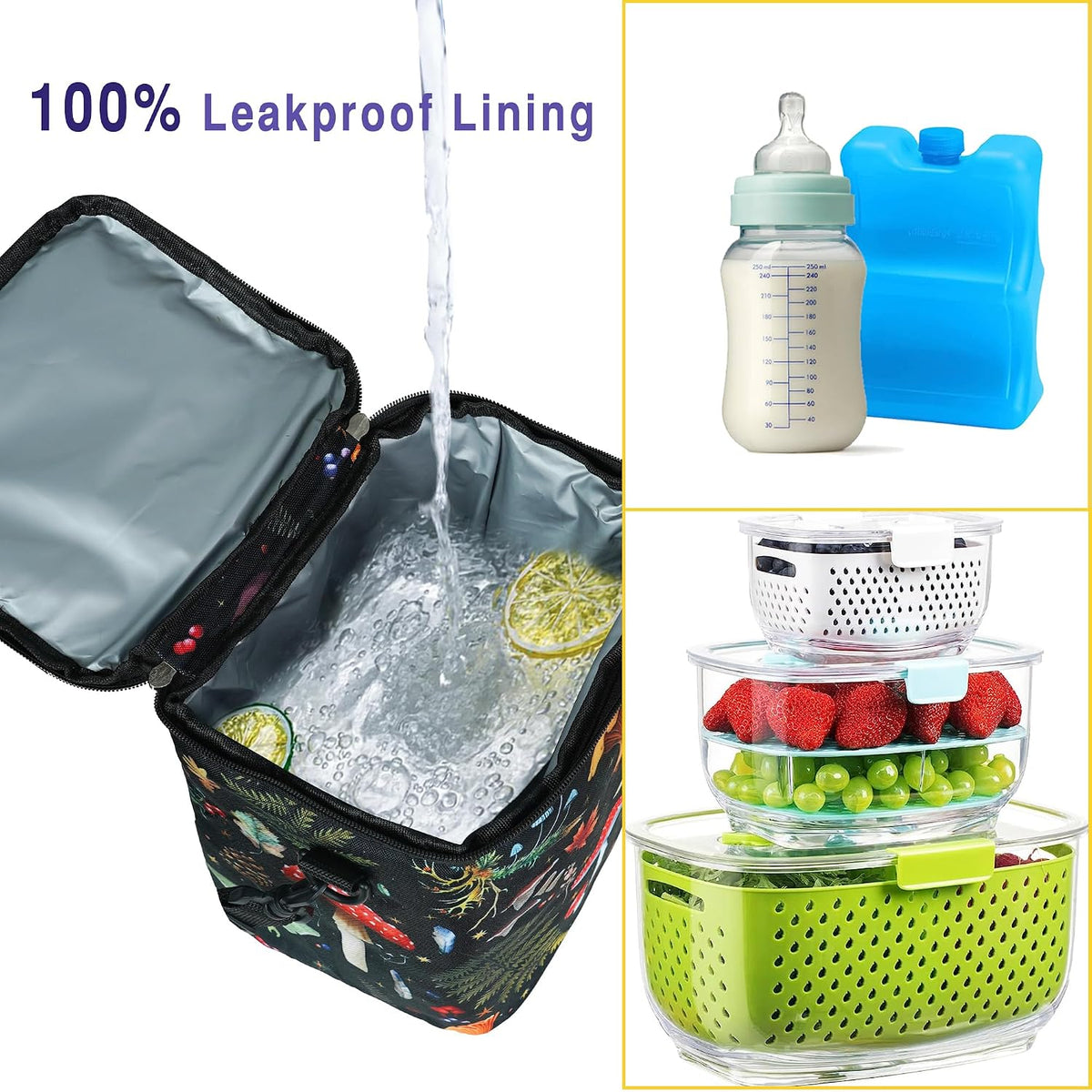 Breastmilk Cooler Bag with Ice Pack Fits 4 Baby Bottles Up To 9 Ounce Insulated Baby Bottle Bag Breast Milk Cooler on the Go with Strap Cooler Bag for Nursing Mom Daycare or Travel